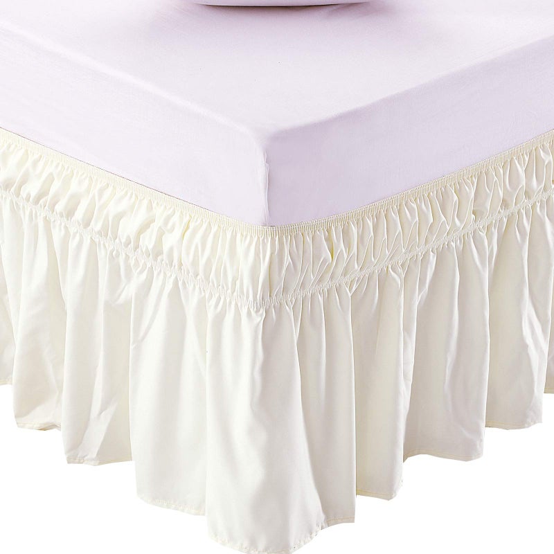 MEILA Wrap Around Bed Skirt Three Fabric Sides Elastic Dust Ruffled 16 Inch Tailored Drop Easy to Install Fade Resistant-Ivory  Queen/King - Image 1